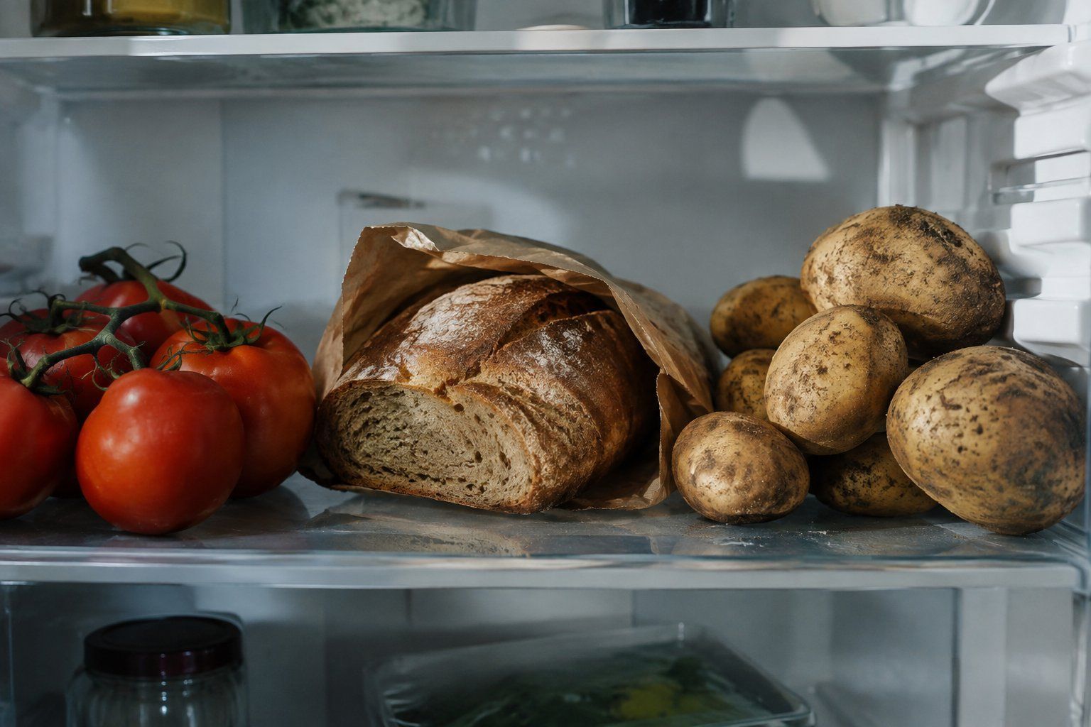 7 продуктов, которым холодильник только вредит: что происходит на холоде с томатами, хлебом и картофелем